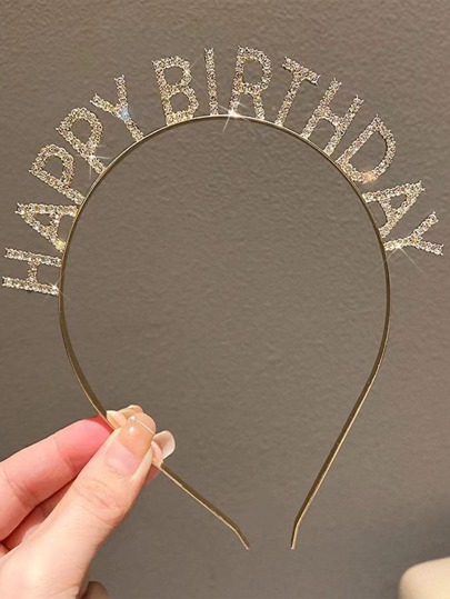 1 pieza Diadema con decoración de letra de rhinestone, aro para el cabello dorado, para fiesta de cumpleaños