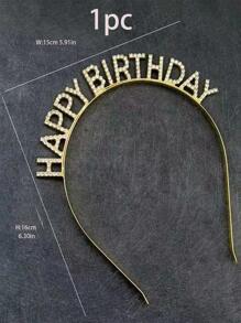 1pc Rhinestone Letter Decor Party Headband, Gold Hair Hoop, For Birthday Party,