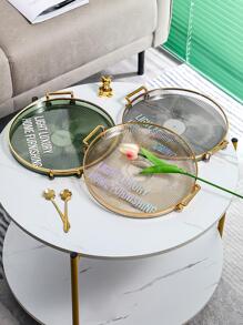 1 pieza Bandeja con estampado de letra redondo con asa - transparente - Ver 4