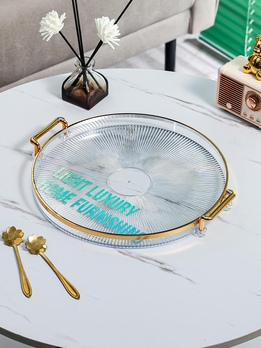 1 pieza Bandeja con estampado de letra redondo con asa - transparente - Ver 1