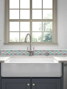 1pc Geometric Pattern Floor Sealing Sticker, PVC Peel And Stick Wall Waistline Decoration Sticker, For Home - Multicolor - View 5