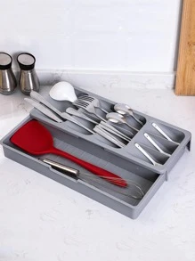 1pc Multi-grid Flatware Storage Box - Grey - View 5