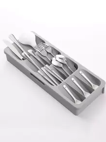 1pc Multi-grid Flatware Storage Box - Grey - View 4