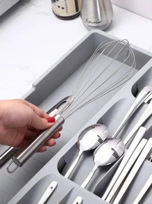 1pc Multi-grid Flatware Storage Box - Grey - View 3