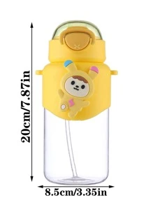 1pc Cartoon Style Water Bottle With Straw - Purple - View 2