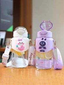 1pc Cartoon Style Water Bottle With Straw - Purple - View 3