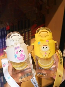 1pc Cartoon Style Water Bottle With Straw - Purple - View 4