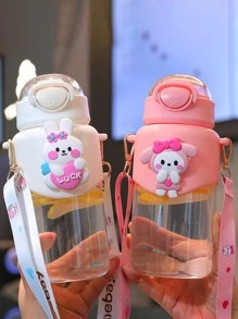 1pc Cartoon Style Water Bottle With Straw - Purple - View 6