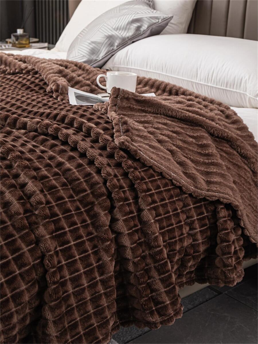 1入組素色毛毯咖啡棕色舒適床上睡毯適用於臥室 - 咖啡棕 - 查看 1