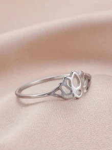蓮花設計鏤空戒指 - 銀色 - 查看 1