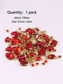 1 Pack Of Approx. 130pcs Gold Metal Claw Sew On Rhinestones, Mixed Shaped Glass Gems For Sewing, Silver - Red - View 4