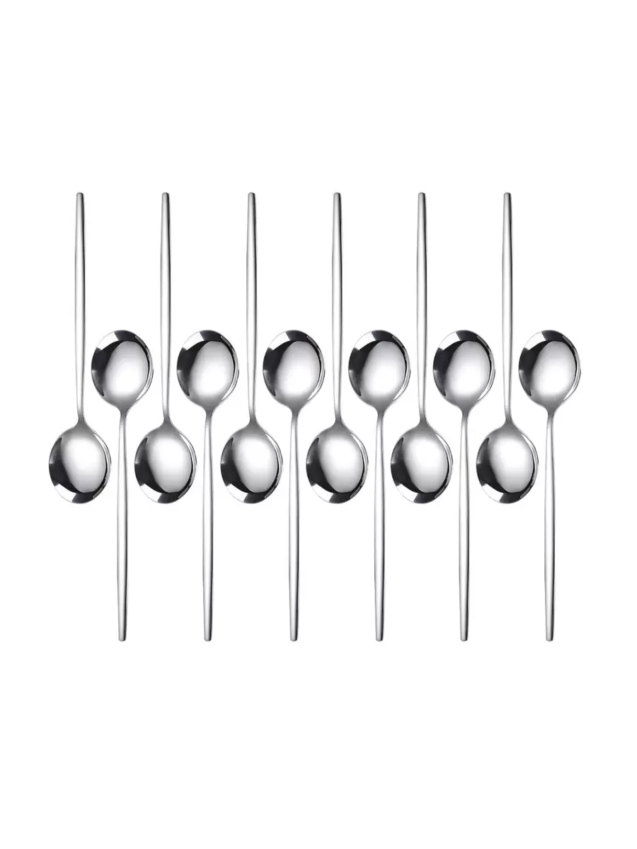 12入組/套不銹鋼勺子極簡甜品勺送禮 - 銀色 - 查看 1