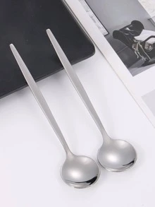 12入組/套不銹鋼勺子極簡甜品勺送禮 - 銀色 - 查看 4