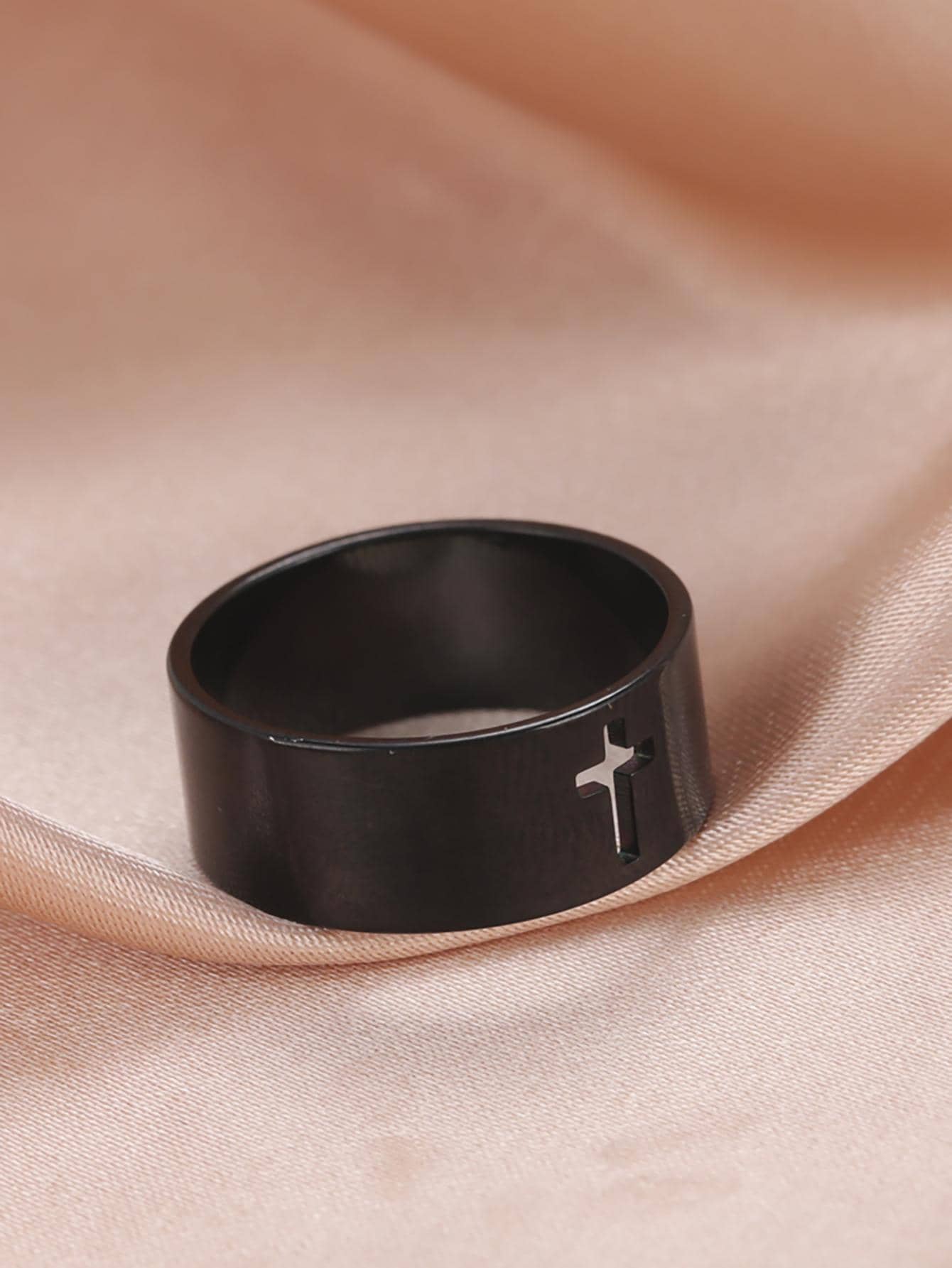Anillo patrón cruzado - Negro - Ver 1