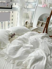 3 Cái/bộ Đồng Màu Túi Đựng Chăn Màn Bộ (1 Túi Đựng Chăn Màn & 2 Áo Gối Chần Gòn) Tối Giản Polyester Ren Viền Bộ Chăn Ga Gối Cho Gia Đình - trắng - Xem 5