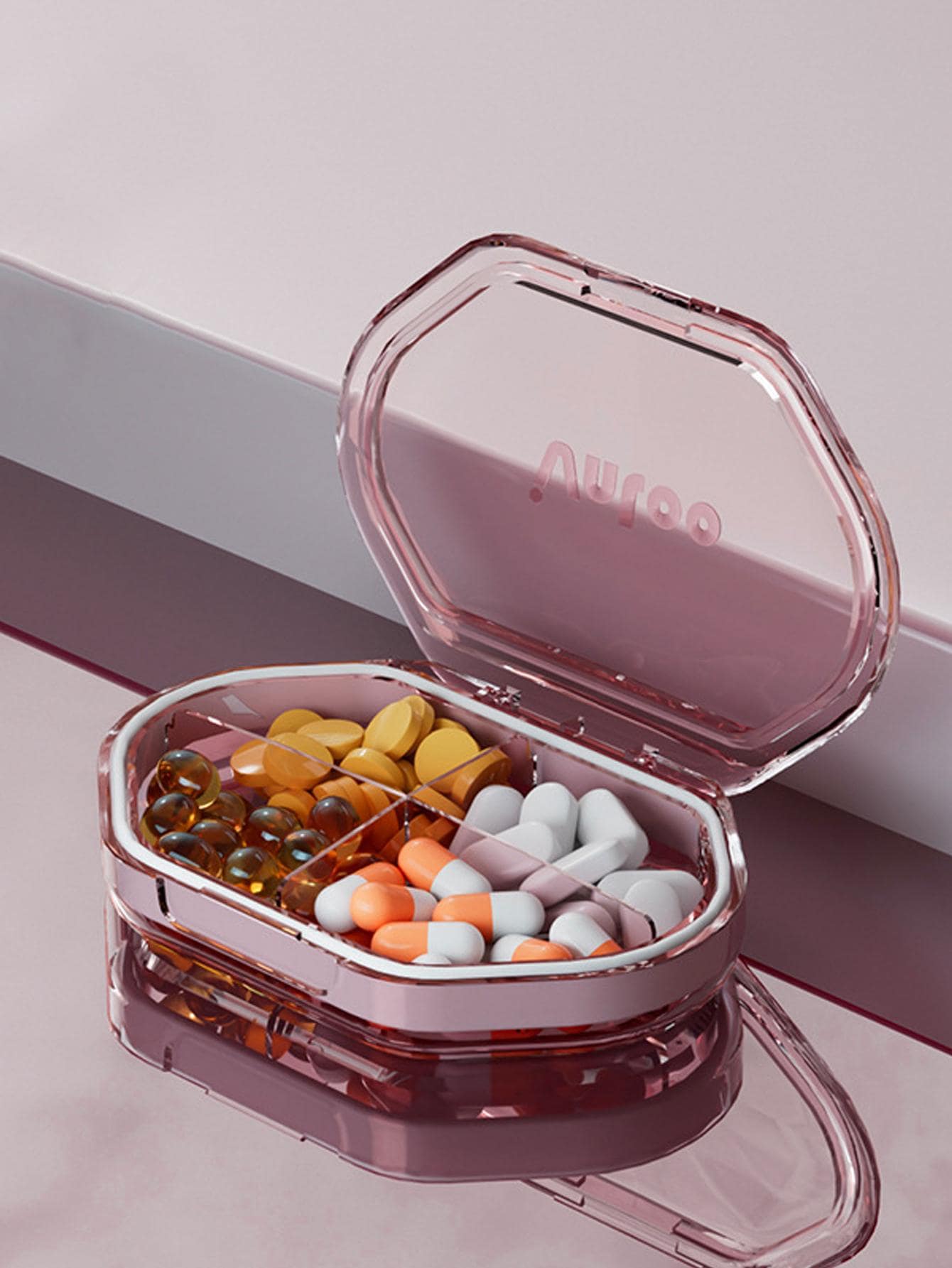 1pc Portable Pill Storage Box, Pink Small Plastic Medicine Organizer, For Outdoor, Travel - Pink - View 1