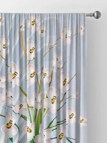 2入組/套花卉和花瓶圖案窗簾適用於臥室和客廳現代滌綸窗簾 - 紅色 - 查看 3