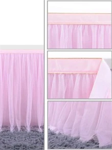 1pc Mesh Table Skirt, Pink Rectangle Table Skirt For Party - Baby Pink - View 4