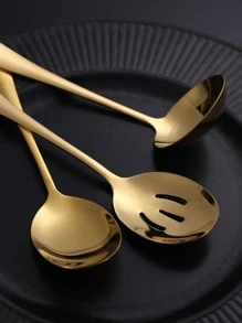 3入組/套不銹鋼勺子廚房用極簡金色湯勺 - 金色 - 查看 3