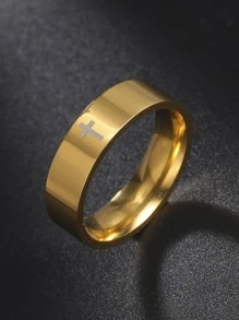 Nhẫn nam họa tiết chữ thập - Vàng - Xem 1