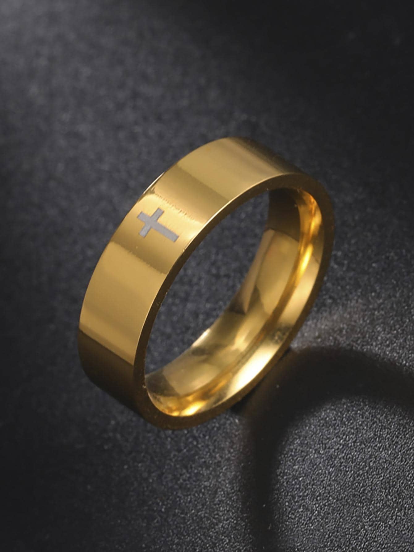 Nhẫn nam họa tiết chữ thập - Vàng - Xem 1