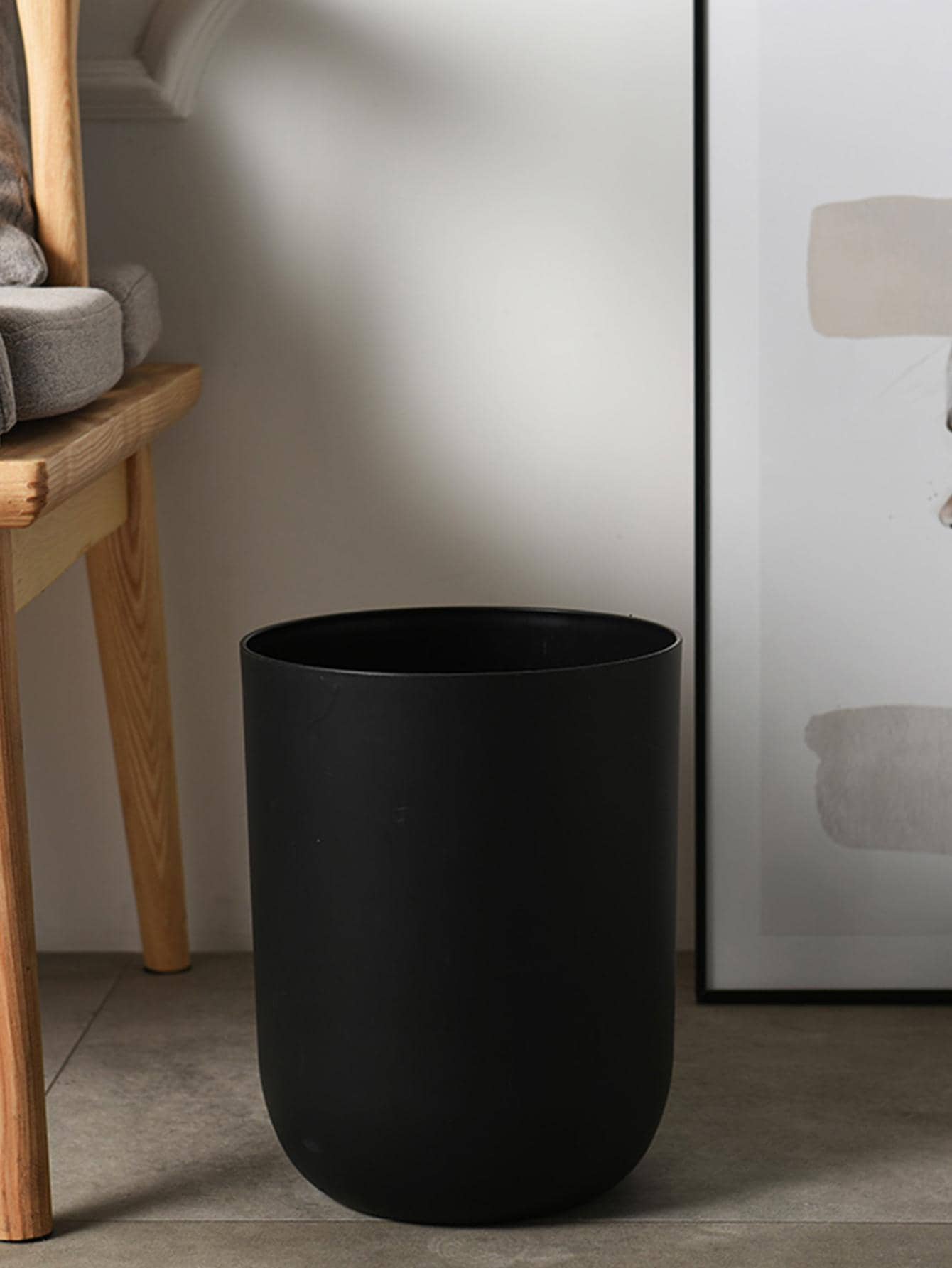 1PC Simple Trash Can For Home Use, Thickened Kitchen And Bathroom Large Capacity High-Quality Black And White Trash Can, Creative Living Room Cover - Black - View 1