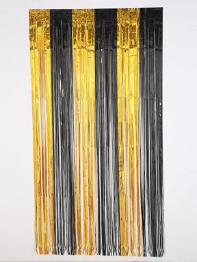 1pc Party Background Decoration Black & Gold Plastic Pet Rain String Curtain,Christmas