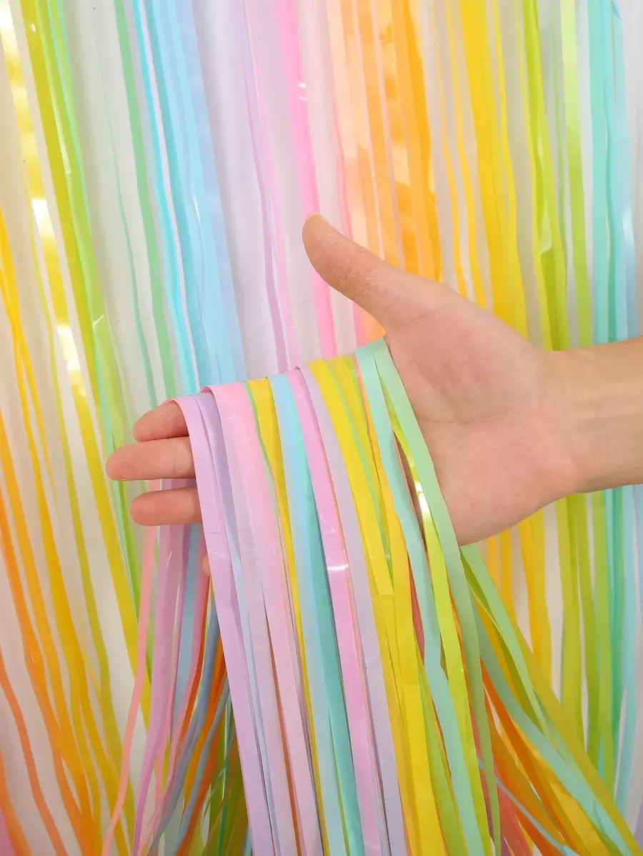 1pc Plastic Tassel Curtain, Modern Color Block Tassel Curtain For Party, Back To School Valentine Day - Mauve Purple - View 1