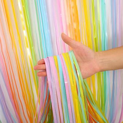 1pc Plastic Tassel Curtain, Modern Color Block Tassel Curtain For Party, Back To School Valentine Day