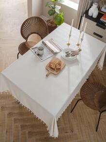Bubaba 1pc Ivory-White Tablecloth, Rustic Farmhouse Solid Color Linen Tablecloth With Cream Tassels, Suitable For Dining Room, Kitchen, Tabletop, Party, Holiday, Hotel, Cafe, Bedroom, All Season - White - View 8