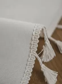 Bubaba 1pc Ivory-White Tablecloth, Rustic Farmhouse Solid Color Linen Tablecloth With Cream Tassels, Suitable For Dining Room, Kitchen, Tabletop, Party, Holiday, Hotel, Cafe, Bedroom, All Season - White - View 6