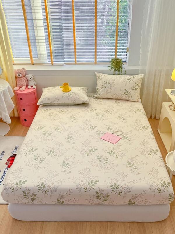 3pcs/set Plant Pattern Sheet Set Without Filler, Modern Fabric Sheet Set For Home