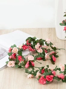 1pc Artificial Flower Vine, Pink Plastic Fake Flower Garland, For Home Decor, Valentine Day, Gift - Pink - View 2