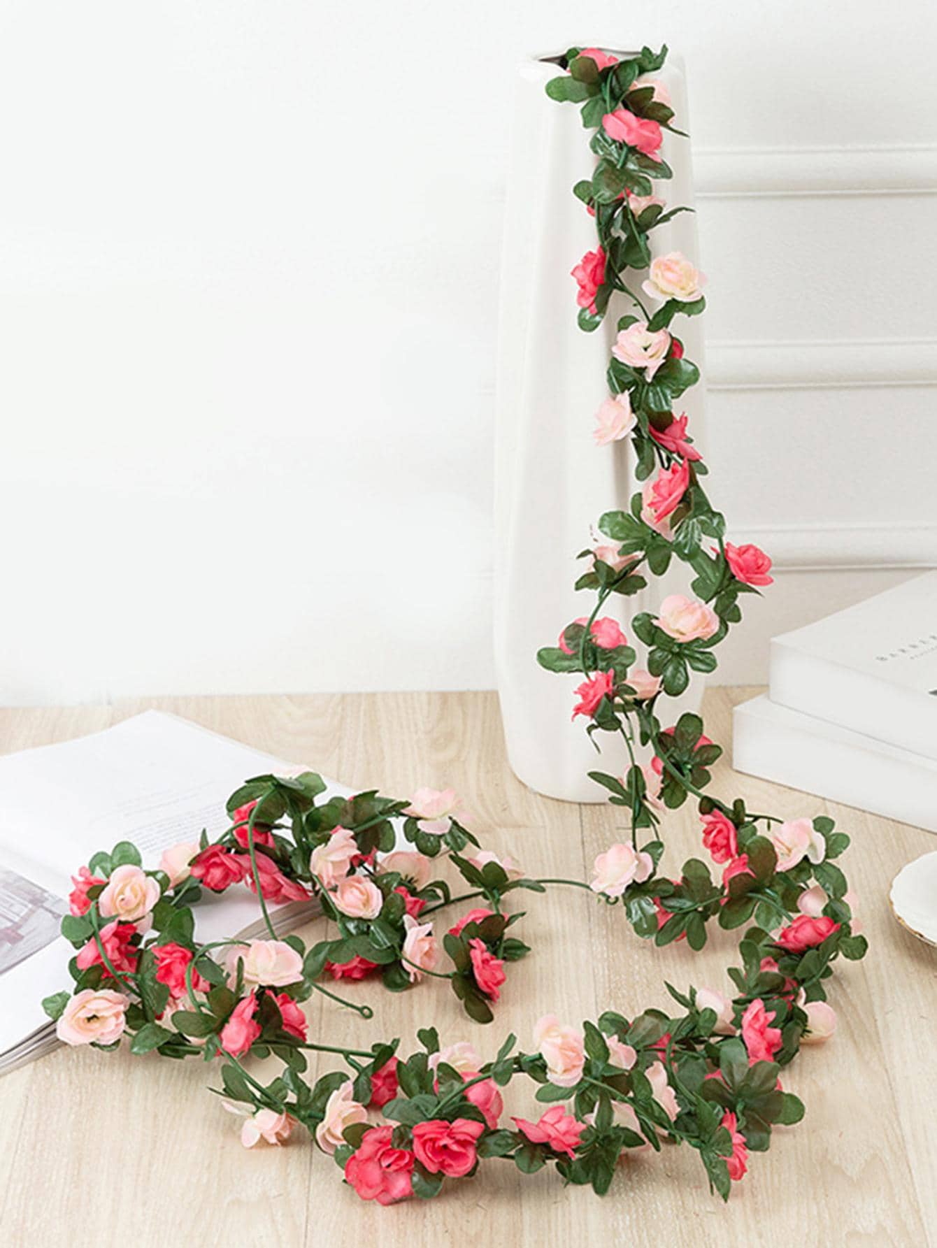 1pc Artificial Flower Vine, Pink Plastic Fake Flower Garland, For Home Decor, Valentine Day, Gift - Pink - View 1