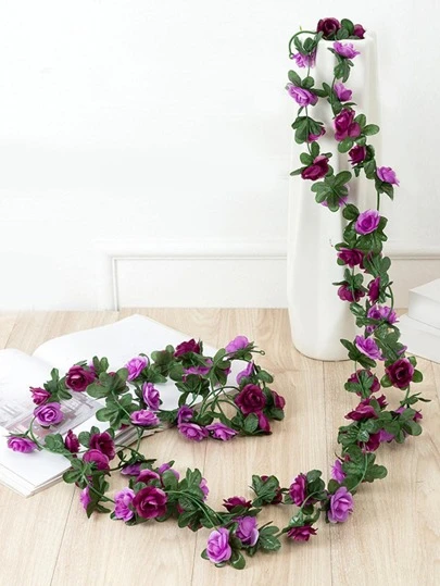 1pc Artificial Flower Vine, Purple Plastic Fake Flower Garland, For Home Decor, Valentine Day, Gift