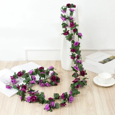 1pc Artificial Flower Vine, Purple Plastic Fake Flower Garland, For Home Decor, Valentine Day, Gift