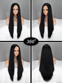 4X1 U形蕾絲長直型合成假髮 - 黑色 - 查看 3