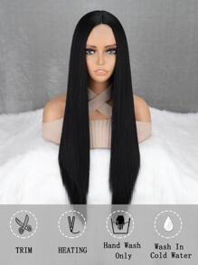 4X1 U形蕾絲長直型合成假髮 - 黑色 - 查看 4