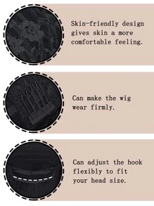 4X1 U形蕾絲長直型合成假髮 - 黑色 - 查看 5