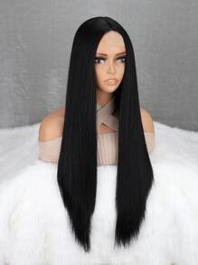 4X1 U形蕾絲長直型合成假髮 - 黑色 - 查看 6