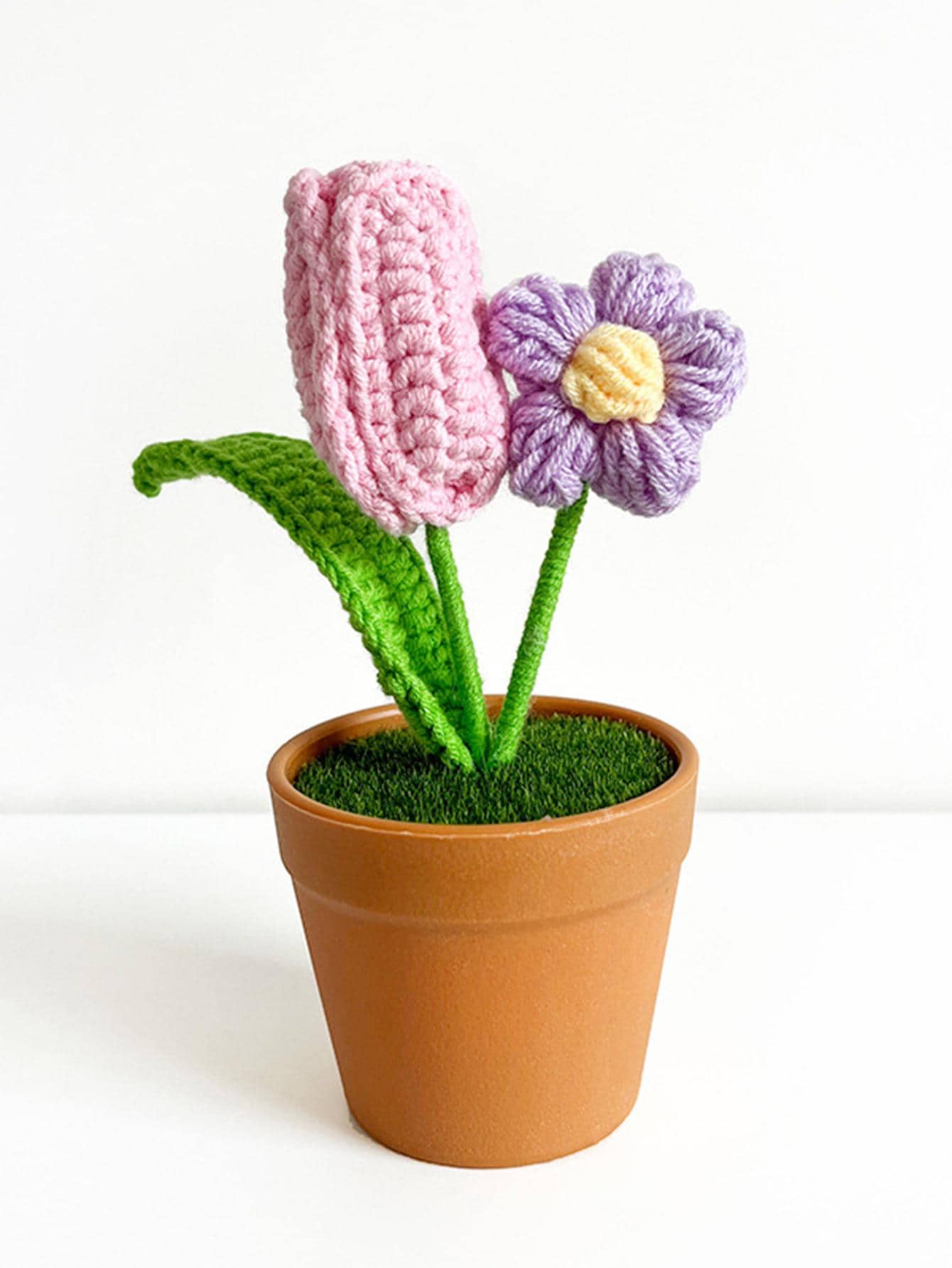 1入組人造盆花假鉤編花家居裝飾禮品 - 粉色 - 查看 1