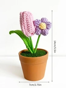 1入組人造盆花假鉤編花家居裝飾禮品 - 粉色 - 查看 4