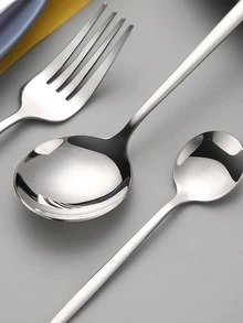 24入組/套不銹鋼餐具極簡刀和叉和湯匙餐桌和餐廳 - 銀色 - 查看 5