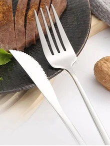 24入組/套不銹鋼餐具極簡刀和叉和湯匙餐桌和餐廳 - 銀色 - 查看 4