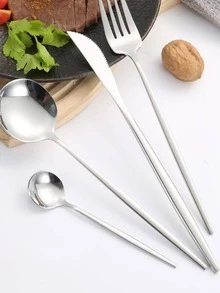 24入組/套不銹鋼餐具極簡刀和叉和湯匙餐桌和餐廳 - 銀色 - 查看 2