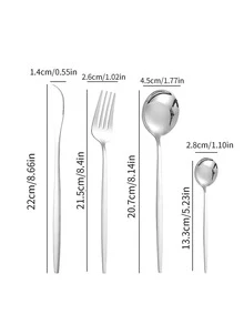 24入組/套不銹鋼餐具極簡刀和叉和湯匙餐桌和餐廳 - 銀色 - 查看 6