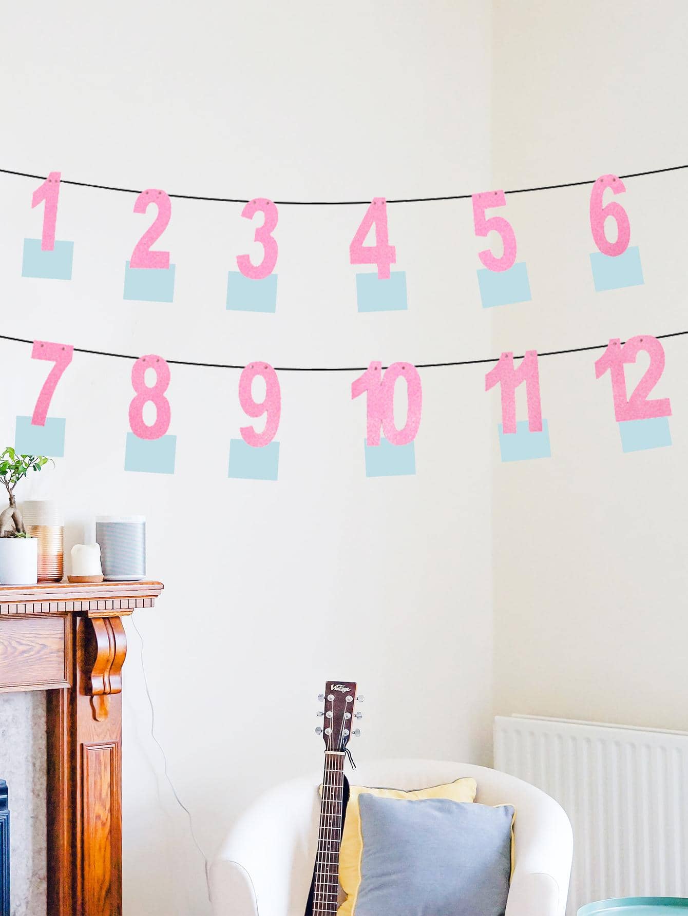 1 Bộ Cờ Kéo Giấy, Thiết Kế Số Hiện Đại Treo Trang Trí Trang Trí Nhà Cửa - Hồng - Xem 1