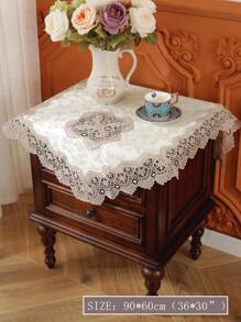 1入組花卉刺繡扇貝裝飾桌布波西米亞風格蕾絲刺繡設計桌布適合婚禮派對 - 米色 - 查看 6