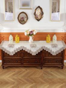 1入組花卉刺繡扇貝裝飾桌布波西米亞風格蕾絲刺繡設計桌布適合婚禮派對 - 米色 - 查看 1