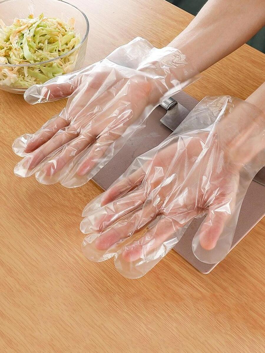 100入組透明一次性家用手套廚房用簡單透明PE防水一次性手套 - 無色 - 查看 1